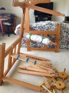 Disassemble warped Ideal loom for traveling