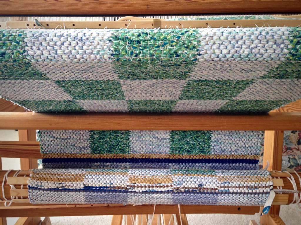 Rag rug on the loom. Nearing completion.