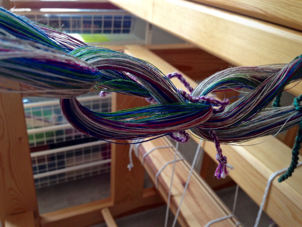 Linen warp chain, ready to dress the loom.