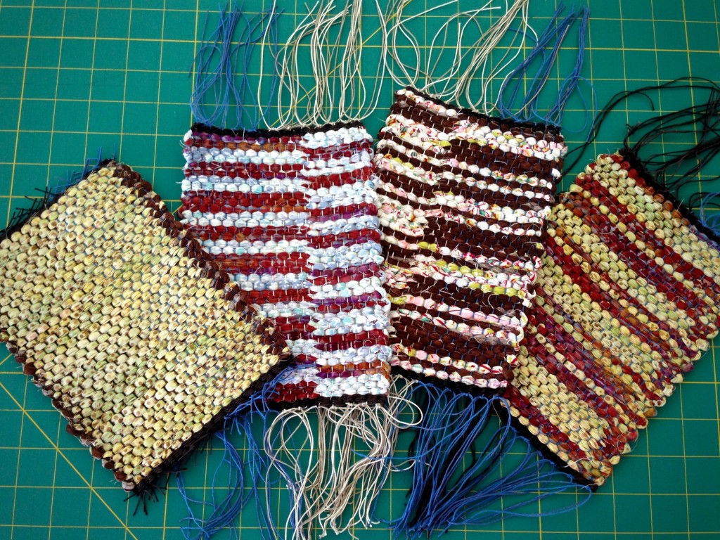 Finishing miniature rag rugs.