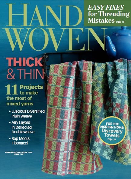 Excited to see my Thick and Thin towels on the cover of Handwoven!