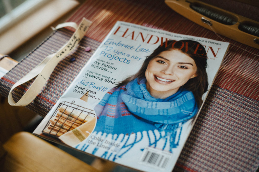 Handwoven Nov/Dec 2018 - Stained Glass scarf on the cover!