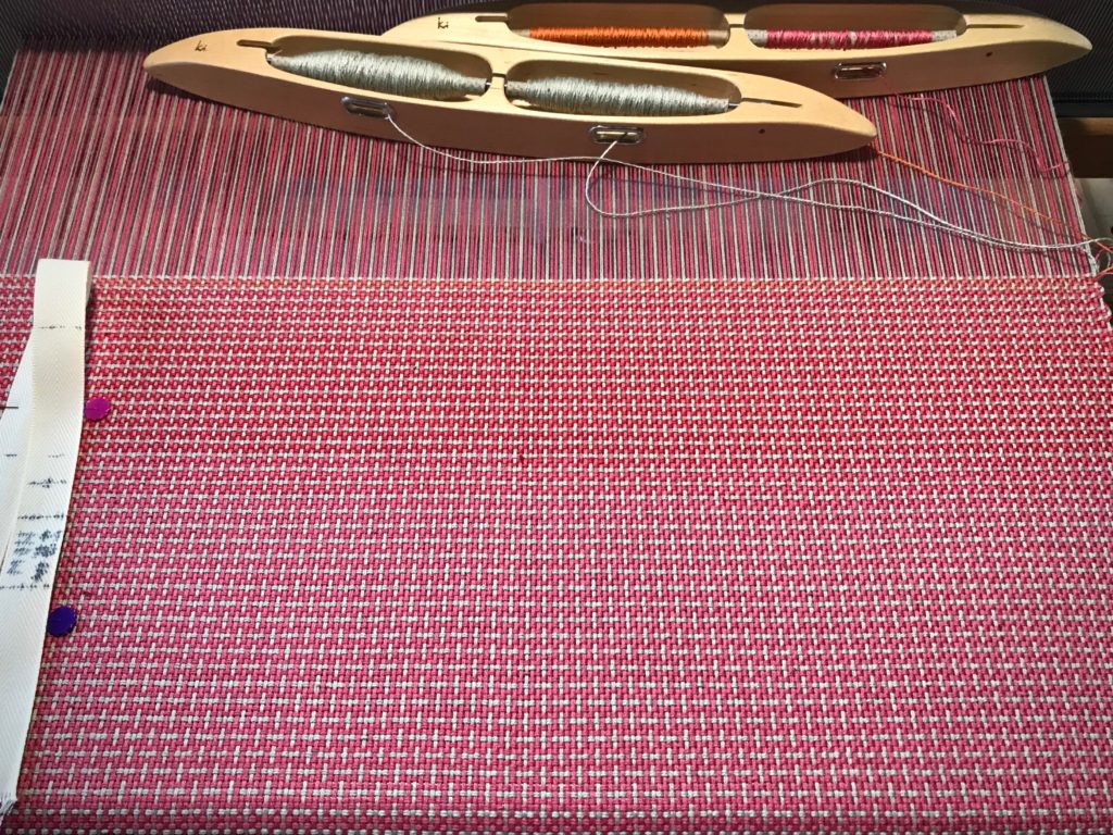 Color gradation on plain weave with color and weave effects.