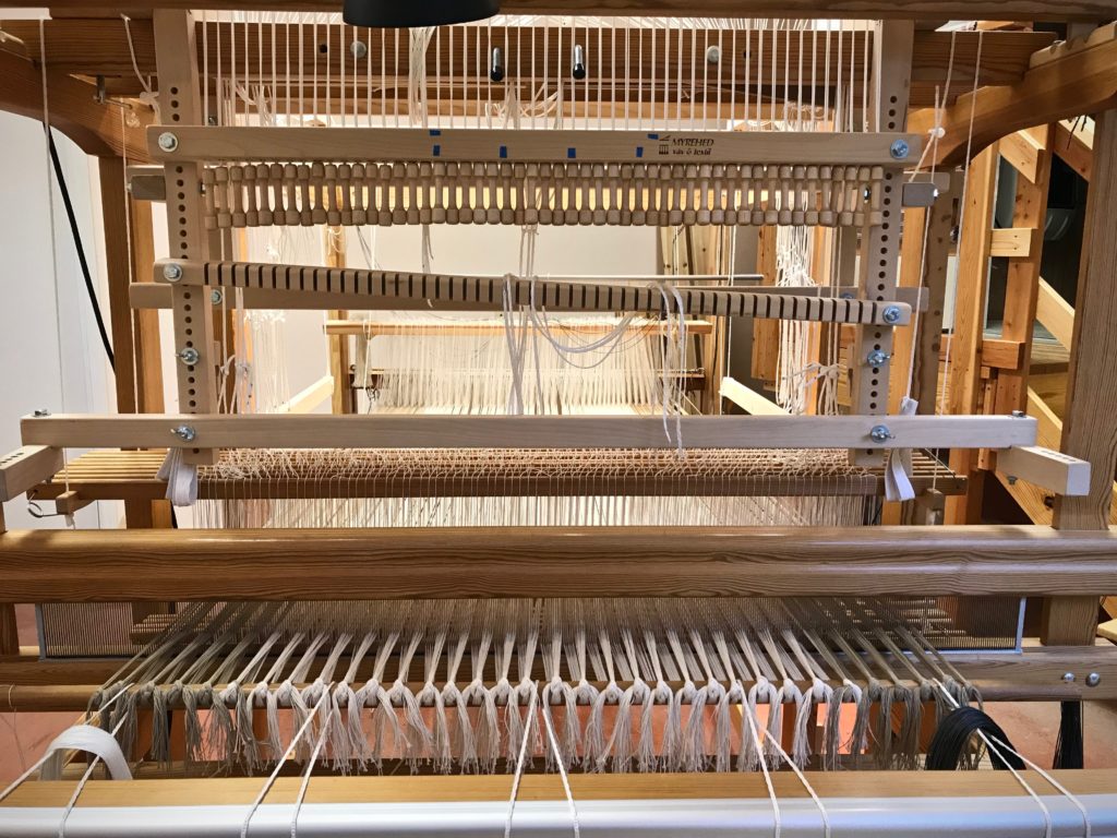Drawloom getting set up for weaving rag rugs with single unit drawloom.